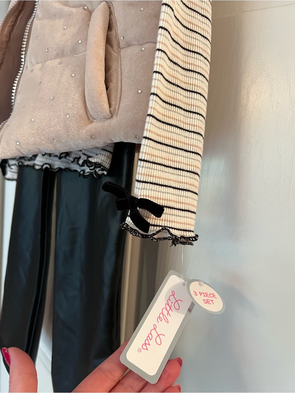 Little Lass Girls Sz 6 Quilted Vest, Shirt and Faux Leather Pants - 3 Piece Set - Picture 8 of 13